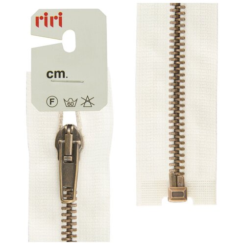 фото Молния металл разъёмная, 1 замок, at, 5 мм, 65 см, цвет тесьмы 2111, бело-бежевый светлый riri