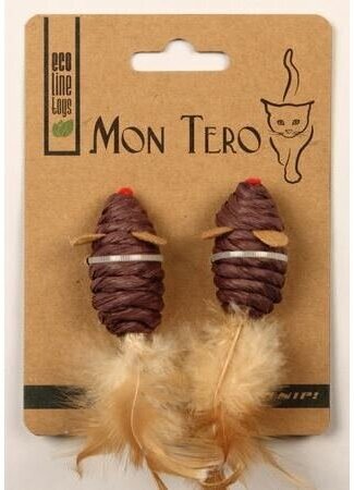 Мон Теро ЭКО игрушка для кошек "Мышь", 2шт х 5 см, с перьями, с кошач. мятой, фиолетовые XHC