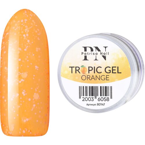 Гель для дизайна ногтей Patrisa Nail TROPIC GEL Orange шестигранники, 5 г