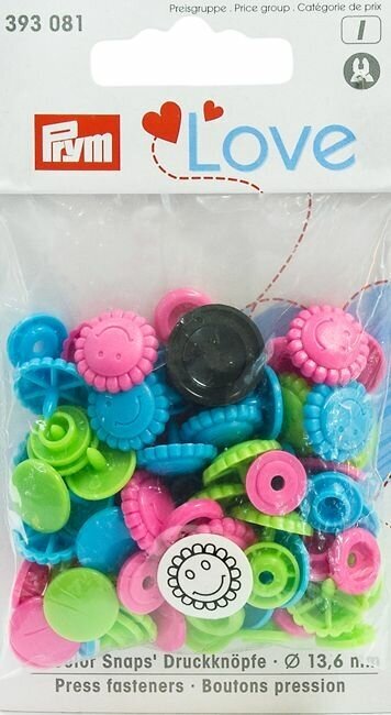 Кнопки Color Snaps, д 12,4мм, 100%полиацеталь, зеленый, розовый, бирюзовый 30шт PRYM 393081