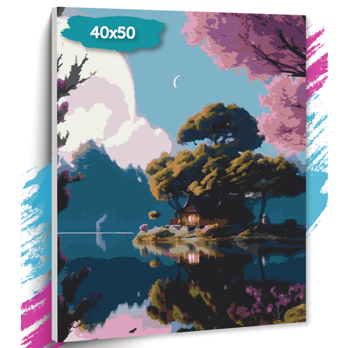 Картины по номерам Домик у озера шнуровка домик у озера