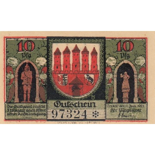 Германия (Веймарская Республика) Цербст 10 пфеннигов 1921 г. (2)