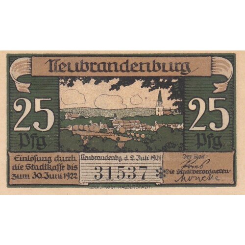 Германия (Веймарская Республика) Нойбранденбург 25 пфеннигов 1921 г. (№3) германия веймарская республика нойбранденбург 75 пфеннигов 1921 г 1