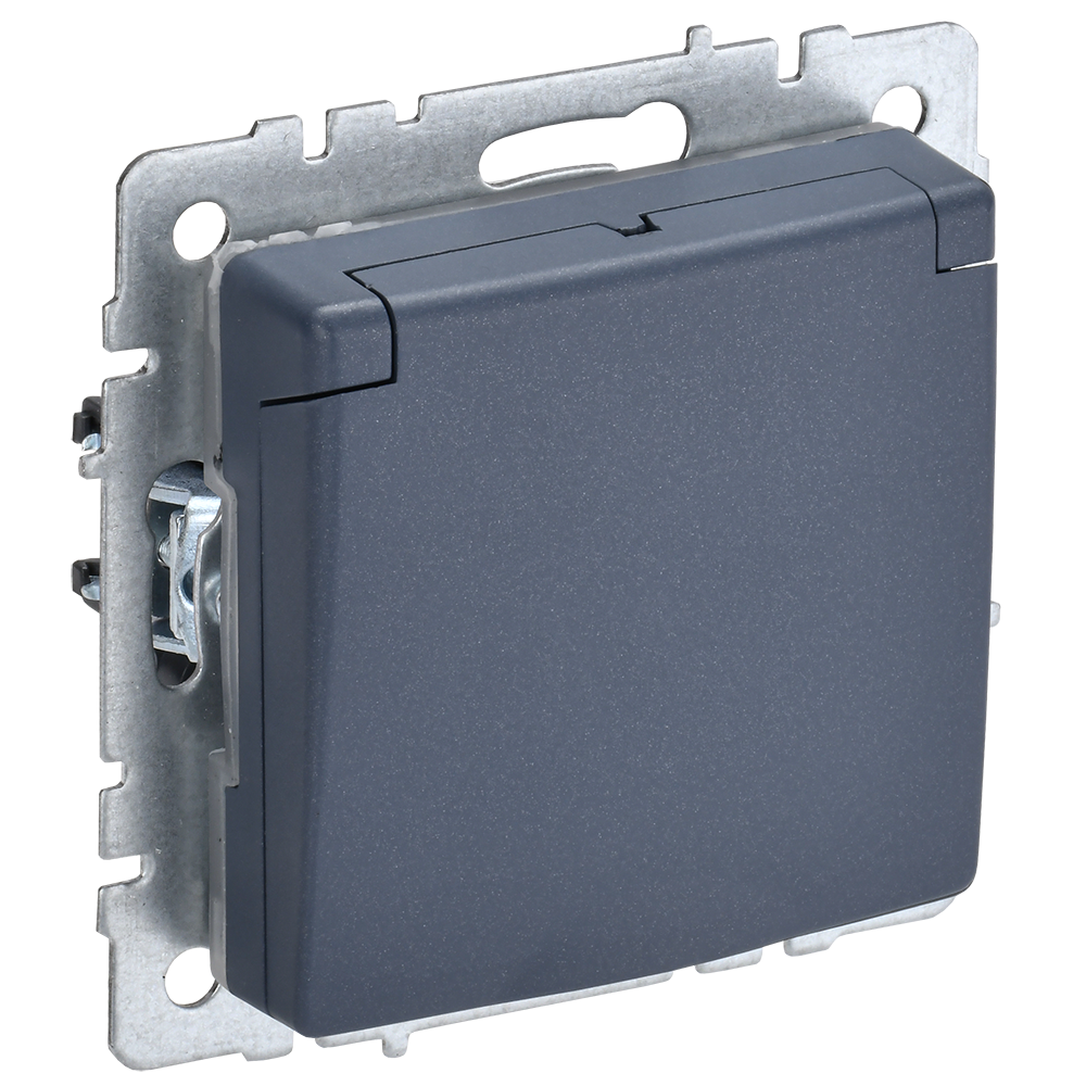 фото BRITE Розетка с заземлением с защитными шторками и крышкой 16А IP44 РСбш10-3-44-БрМ маренго , IEK BR-R16-16-44-K35 (1 шт.)