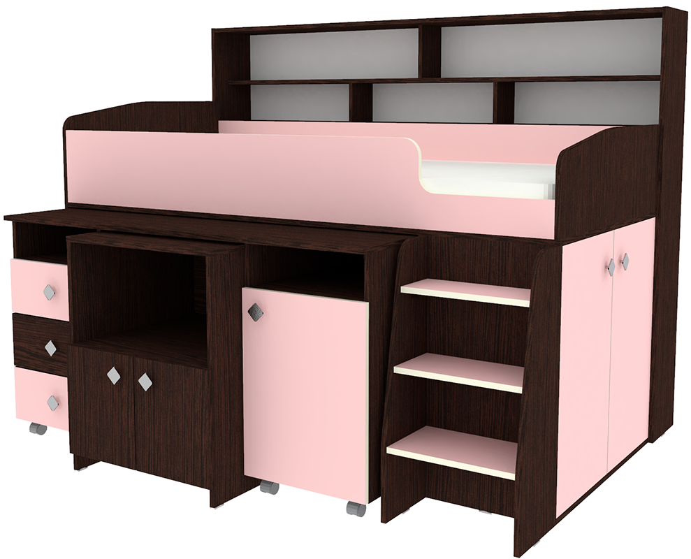 Кровать чердак Малыш 5 Венге Розовый