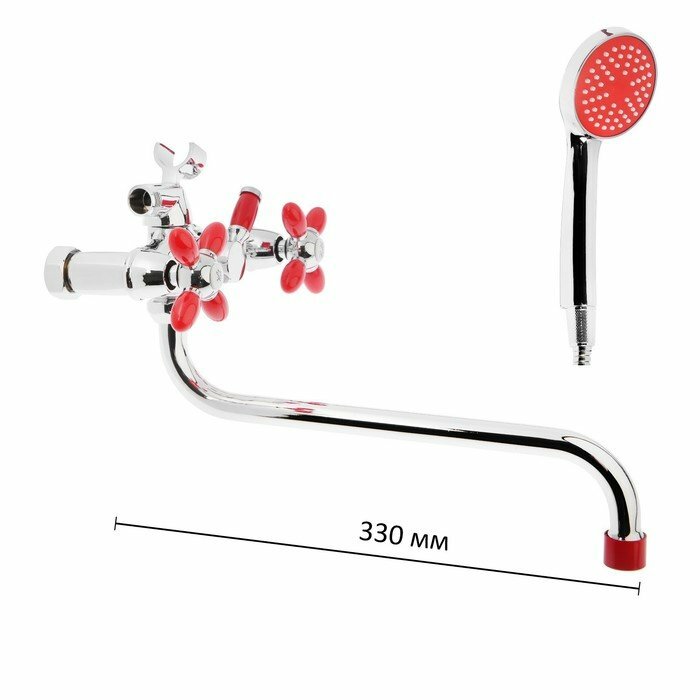 фото Cмеситель для ванны Accoona A7182N, двухрычажный, красный/хром