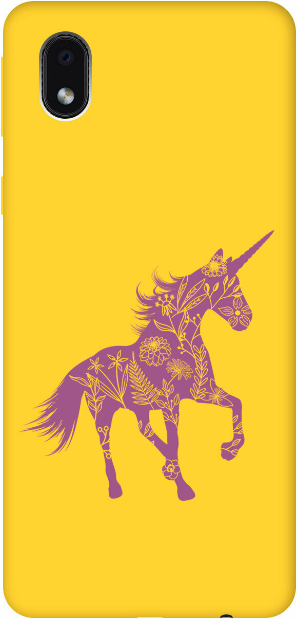 Силиконовый чехол на Samsung Galaxy A01 Core, M01 Core, Самсунг А01 Кор Silky Touch Premium с принтом "Floral Unicorn" желтый