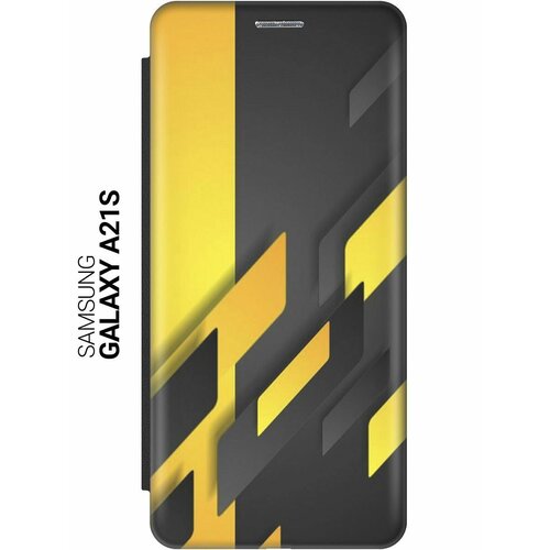 Чехол-книжка на Samsung Galaxy A21s, Самсунг А21с с 3D принтом Черно-желтая абстракция черный чехол книжка на samsung galaxy a02s самсунг а02с с 3d принтом черно желтая абстракция черный