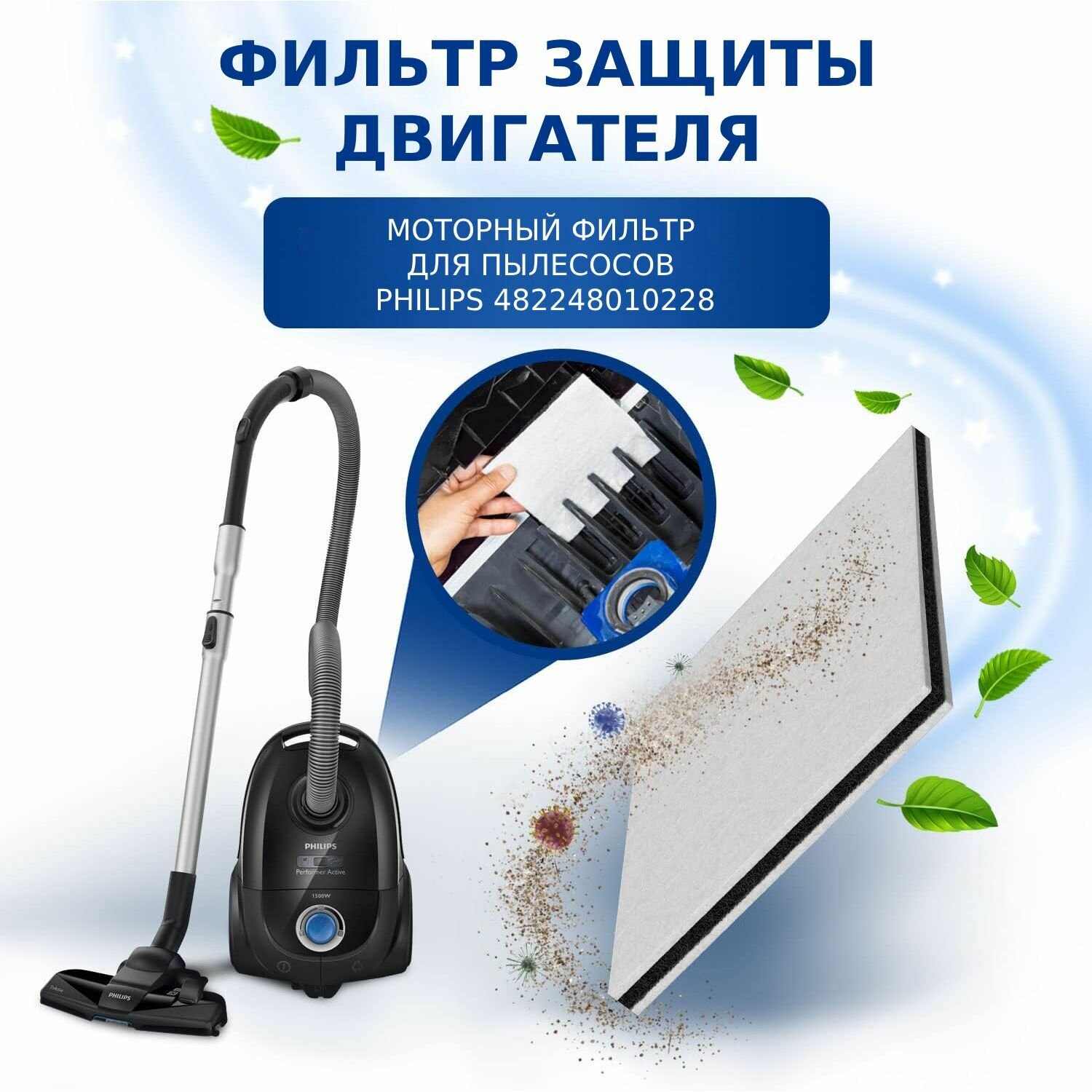 Моторный фильтр (2 шт.) тип CP9260/01 для пылесоса PHILIPS / ELECTROLUX / BORK (126 х 126 х 10 мм)