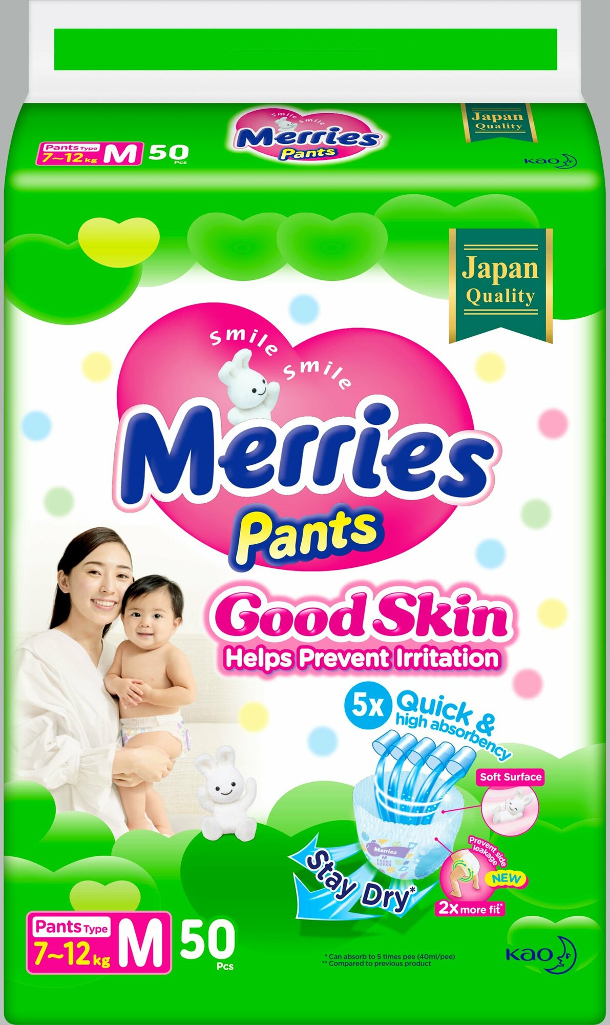 Подгузники-трусики Merries Good Skin M 7-12кг 50шт - фото №16