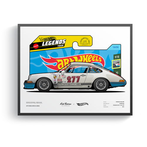 Плакат, картина, постер с авто, автомобилем, машиной в раме Hot Wheels — Porsche 911 T 
