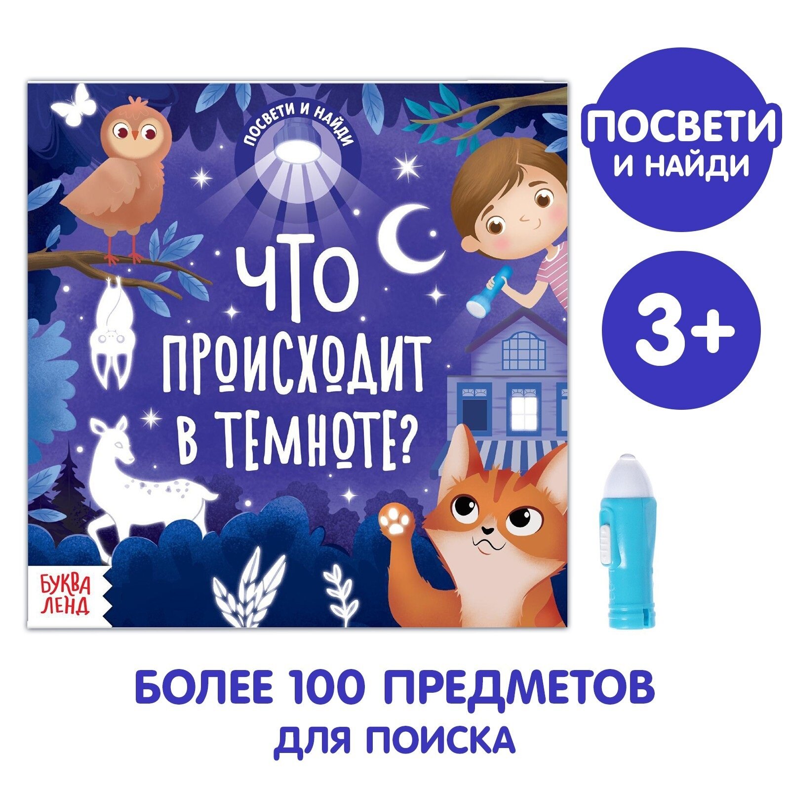 Книга с фонариком "Что происходит в темноте?" 24 стр.