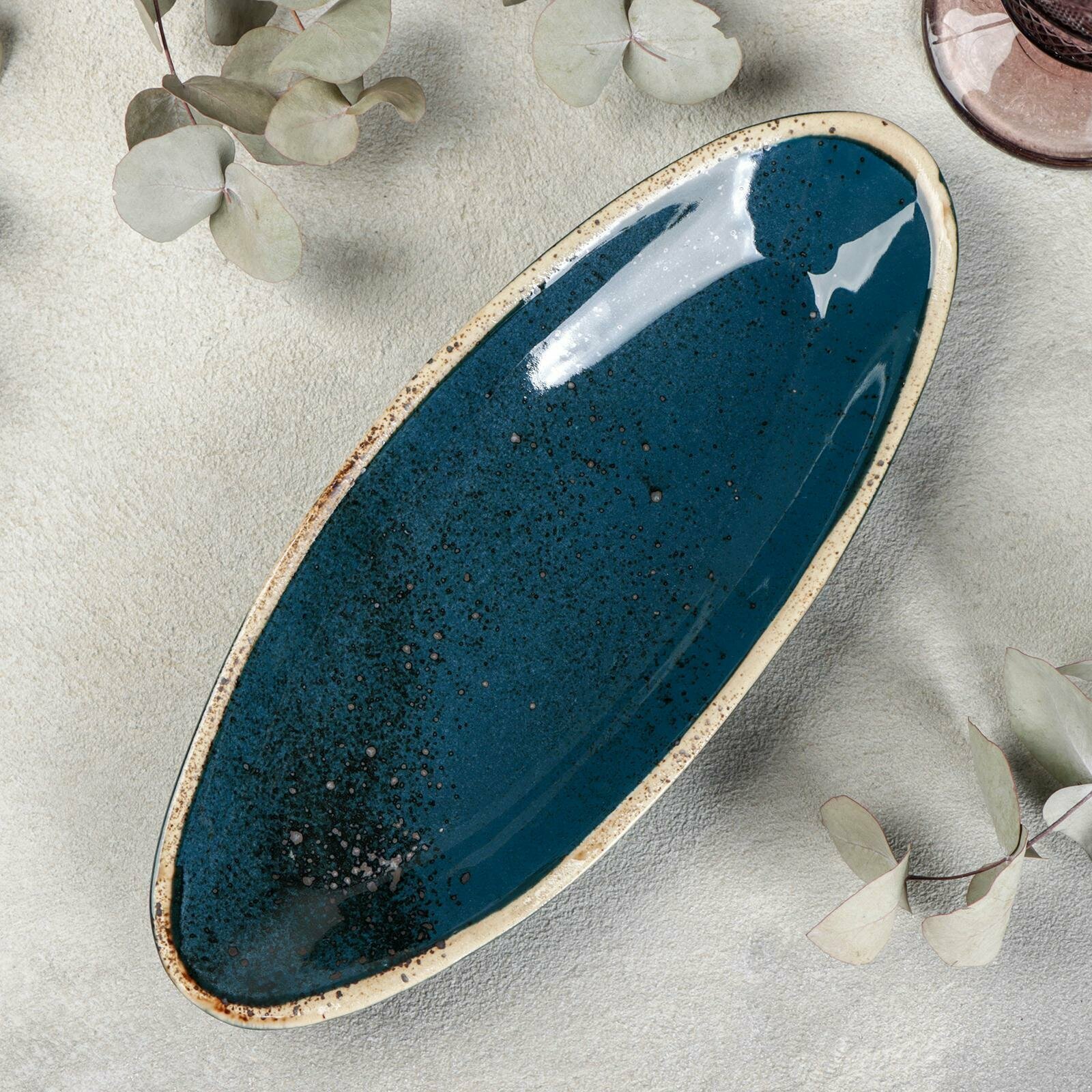 фото Блюдо для рыбы, Селедочница фарфор, 11,5 см на 28 см, коллекция Верде-Ноте