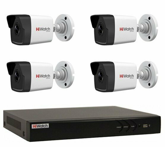 4MP Комплект IP видеонаблюдения Hiwatch на 4 камеры для любого помещения с PoE питанием регистратора на 8 каналов (DS-I400(C) 2,8mm + DS-N308P(C))