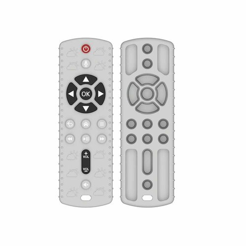 Силиконовый грызунок Пульт ТВ, с кнопками, серый календарь прорезывания зубок а5 1 шт