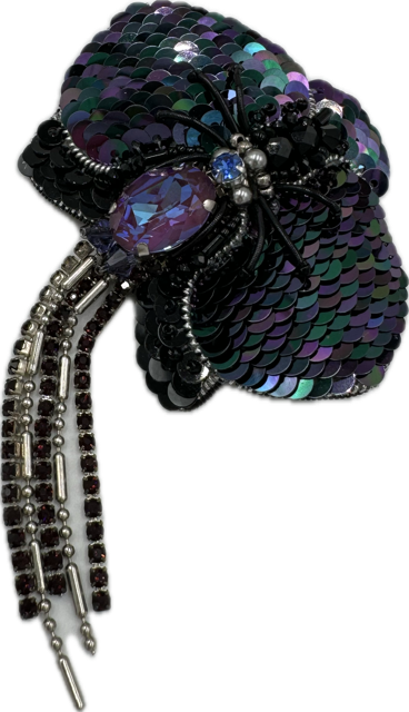Брошь Королевство Птички & Бабочки, жемчуг имитация, бисер, Swarovski Zirconia, фиолетовый, зеленый
