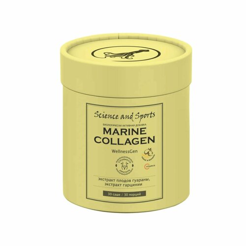 Коллаген морской порошок, стик-пакеты 30 шт, Science and Sports Marine Collagen, с экстрактом гарцинии и гуараны, вкус: ваниль-кокос