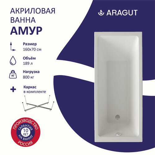 Акриловая ванна ARAGUT Амур 160х70 в комплекте с каркасом 16750₽