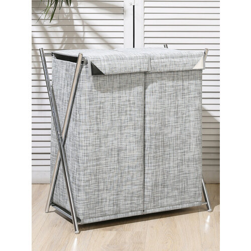 фото Корзина для белья casy home br-034, 50x30x60 см, полиэстер, серая, с крышкой