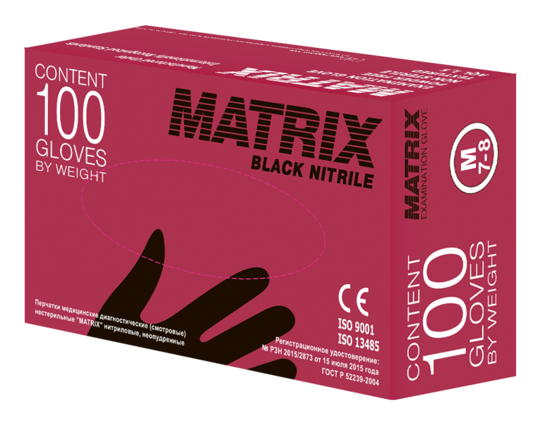 фото Перчатки медицинские диагностические нитриловые MATRIX Black Nitrile 100 шт S