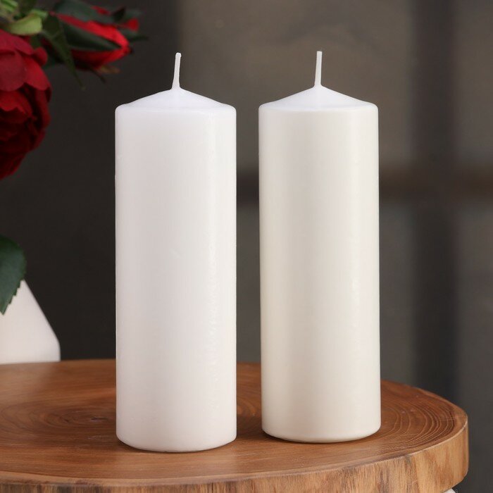 Дарим Красиво Набор свечей цилиндров, 5х15 см, 2 шт, белая