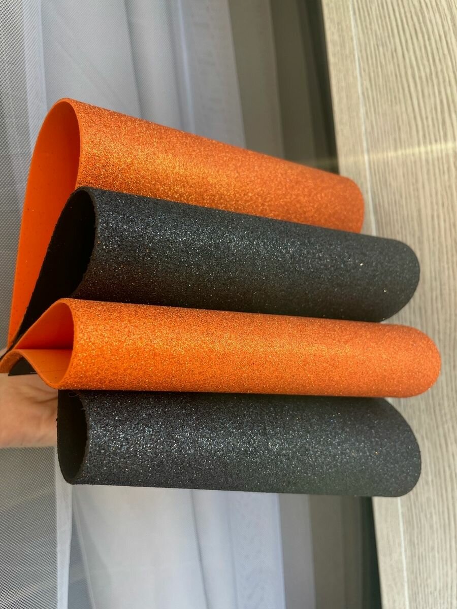 Глиттерный фоамиран оранжевый и черный