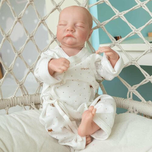 Кукла реборн силиконовая NPK Doll. Кукла младенец - мальчик 43 см. в белом слипе. Кукла младенец Reborn кукла реборн мальчик андрюша силиконовая 43см кукла младенец reborn