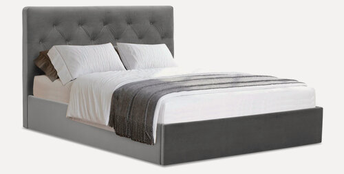 Изображение товара Двуспальная кровать Беллини 140х200 см, с подъемным механизмом и ящиком для белья, велюр серый