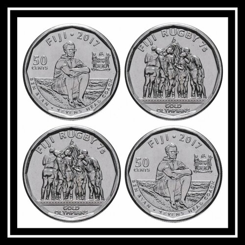 Монета Фиджи 50 центов 2017 год Олимпийские чемпионы по Регби UNC