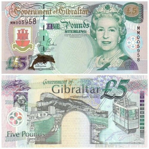 Гибралтар 5 фунтов 2000 год Юбилейная банкнота Миллениум UNC банкнота номиналом 5 фунтов 2000 года гибралтар