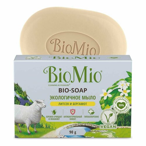 Туалетное мыло твердое BioMio Bio Soap антибактериальное литсея и бергамот 90 г biomio bio soap натуральное мыло микс 5шт по 90 г
