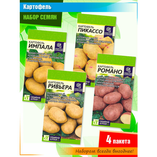 Набор семян картофеля от Семена Алтая (4 пачки) набор семян арбузов хиты продаж от семена алтая 4 пачки