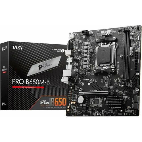 Материнская плата MSI PRO B650M-B, AM5, 2хDDR5, 1хM.2, 4хSATA 3 материнская плата asrock b650m h m 2 amd am5 ddr5 hdmi micro atx