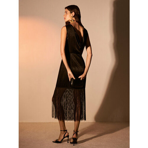 платье sans merci вискоза вечернее полуприлегающее миди открытая спина размер l бежевый Платье Zarina, размер L (RU 48)/170, черный