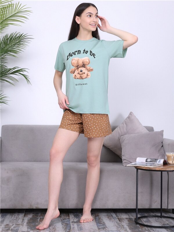 фото Пижама женская с шортами хлопок 100% Апрель 2ЖЖФШ5703001н/1273/*/5372/3394/*/*/* серый, зеленый, красный, бежевый 84-164