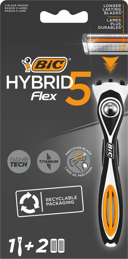 Бритва мужская BIC Hybrid 5 Flex 5 лезвий с 2 сменными кассетами