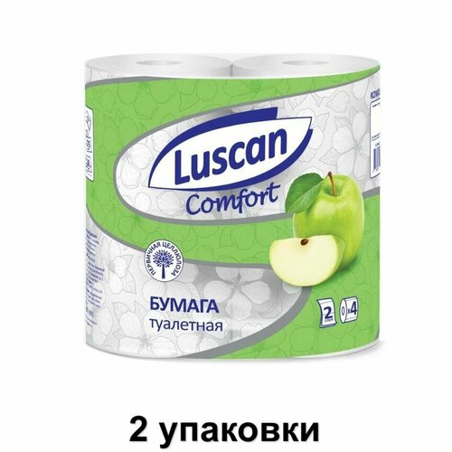 Luscan Туалетная бумага Comfort с ароматом яблока, 2 сл, 4 рулона, 2 уп