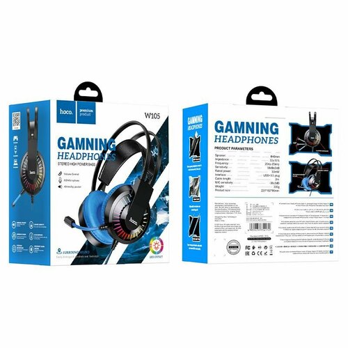 Наушники W105 Game headphones проводные HOCO черно-синие 3287₽