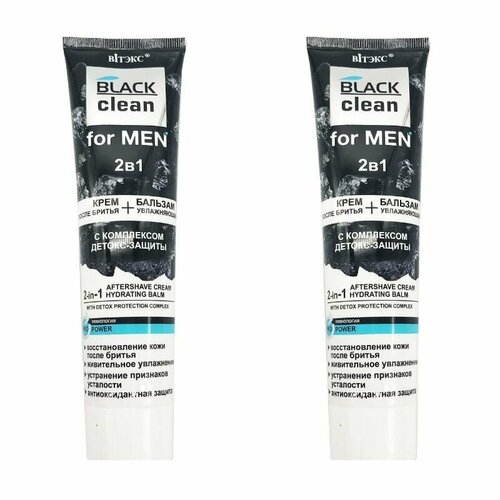 Витэкс Black Clean For Men 2 в 1 Крем после бритья, увлажняющий бальзам с комплексом детокс-защиты, 100 мл, 2 штуки. набор средств для бритья витэкс black clean for men 2в1 крем после бритья увлажняющий бальзам с комплексом детокс защиты