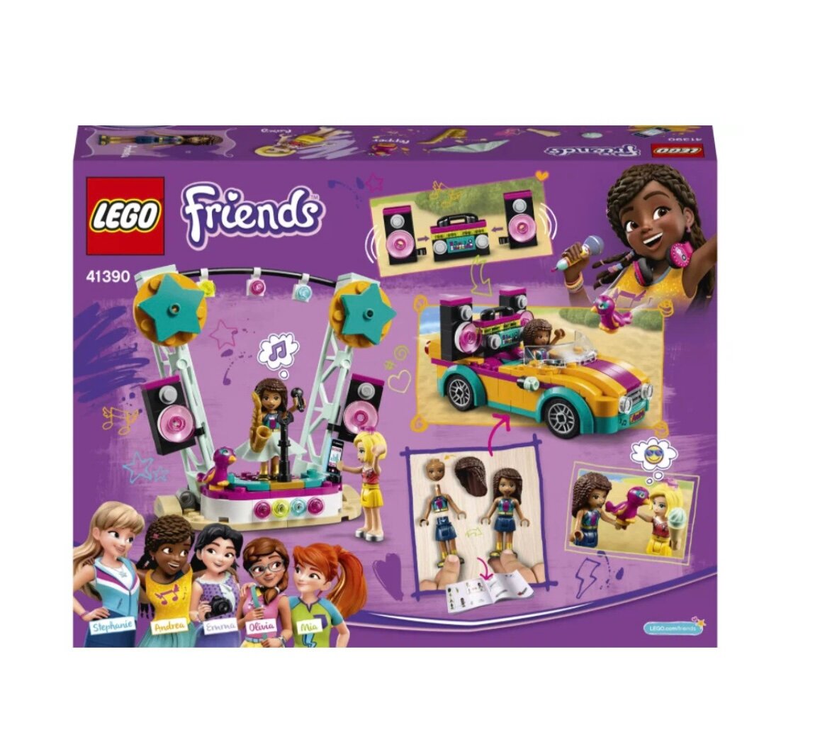 Конструктор для девочек и мальчиков LEGO Friends 41390 Машина со сценой Андреа и Roxy 6+