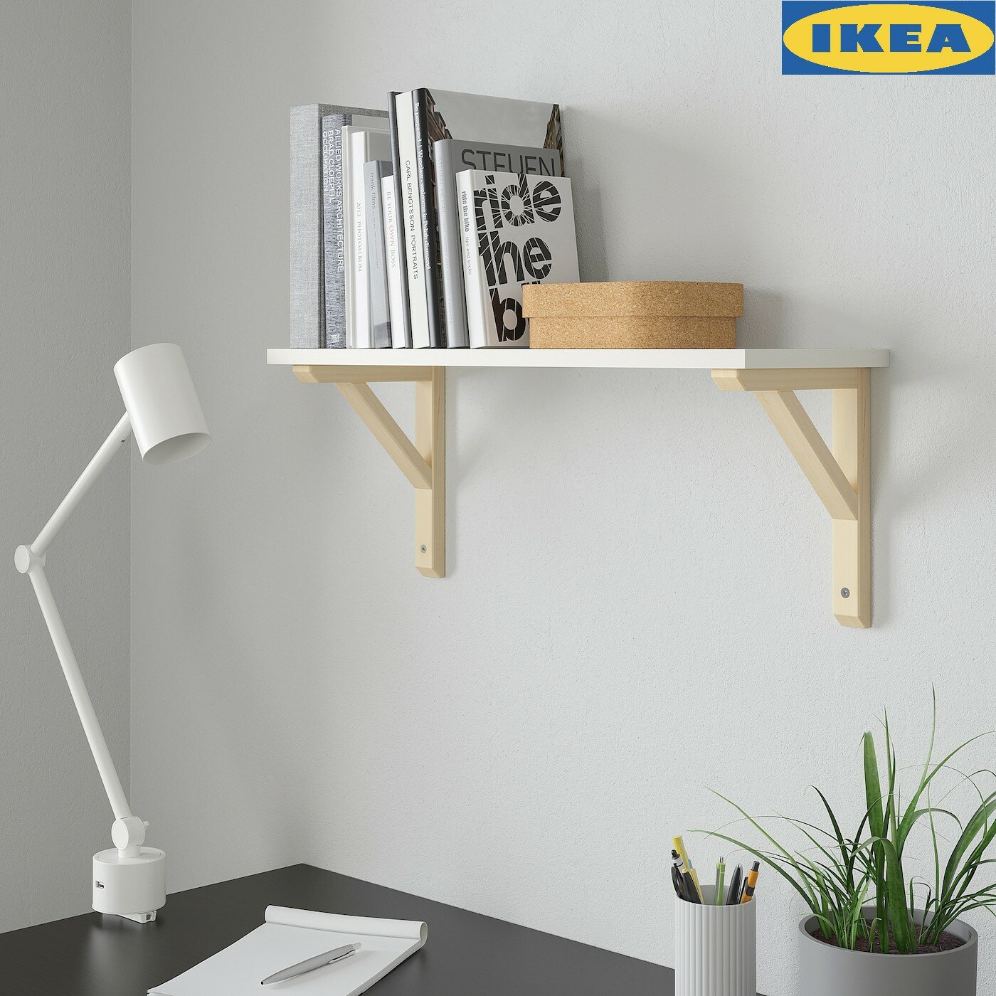 IKEA полка настенная BERGSHULT/SANDSHULT 80х20х2.5 см полка -1 шт. кронштейн массив осины 2 шт.