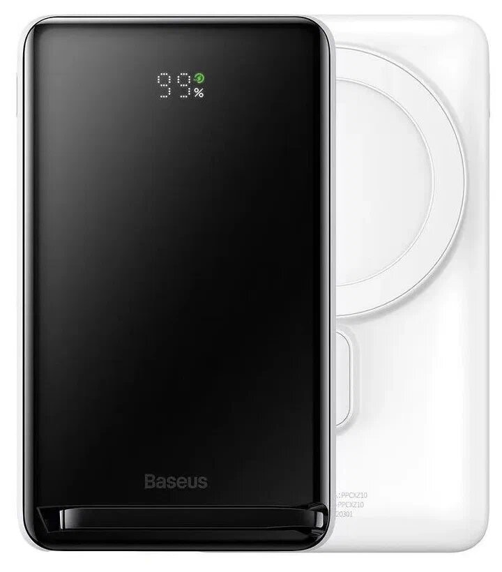 Внешний аккумулятор повербанк Baseus Magnetic Power Bank 10000mAh 20W White Cable 50 см Type-C to Type-C 60W PPCX000202