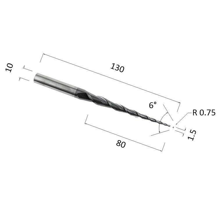 Фреза DJTOL NL2QX10.80.1.5 спиральная двухзаходная конусная сферическая (по дереву, композиту (АКП), пластику)