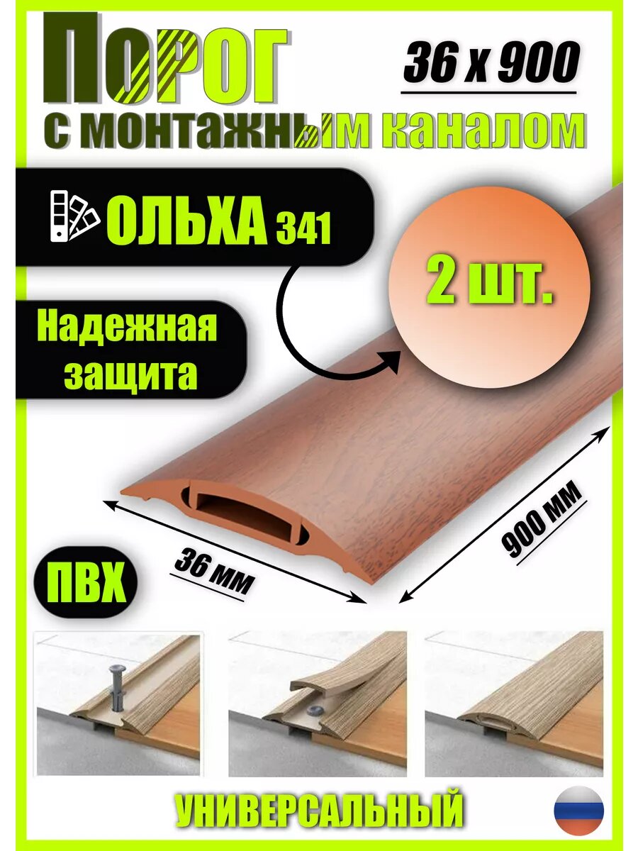 Пороги для пола самоклеящиеся с монтажным каналом 36мм (2шт)