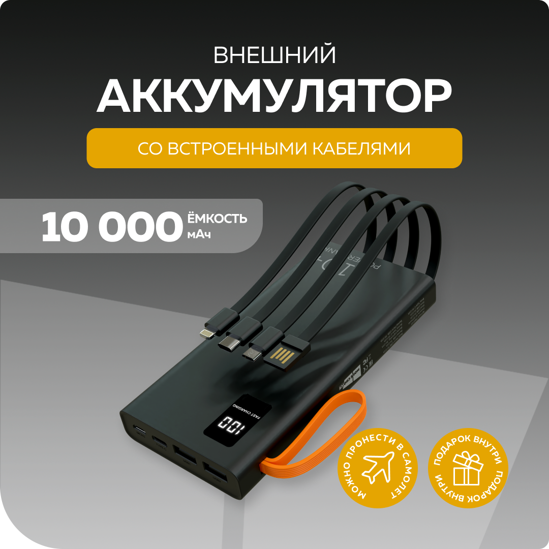 PURE Внешний аккумулятор 10000mAh 2USB 2.1A More choice PB22-10 с кабелем Black