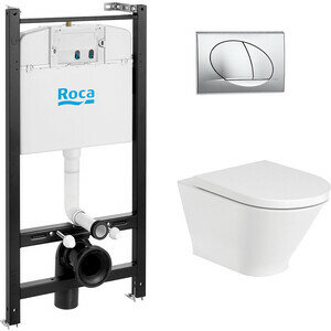 фото Комплект унитаза Roca Gap Round ПЭК с инсталляцией и клавишей хром, сиденье микролифт (893105000, 8901140B1)