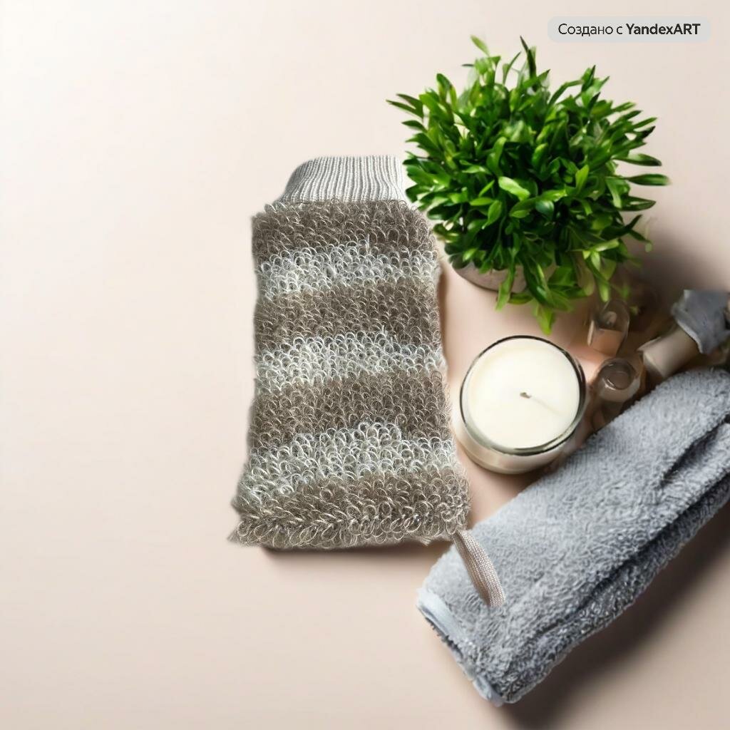 Мочалка варежка с вытянутыми петлями