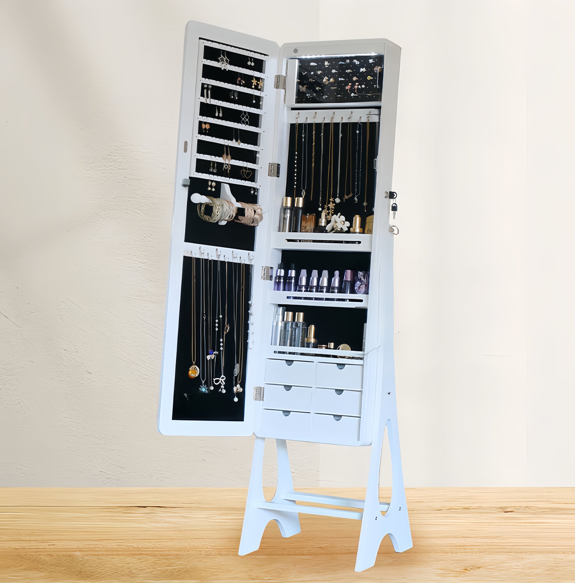 Шкаф-зеркало "Smart Bird OMI" 85С, белый, напольный, 41*37*156 см