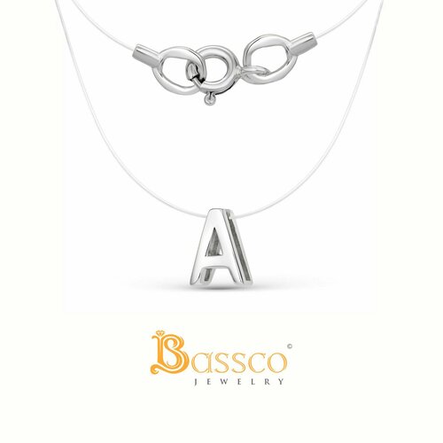Колье Bassco BASSCO, Серебряное колье на леске, буква А,серебро родированное 925., серебро, 925 проба, родирование, длина 38 см., бесцветный