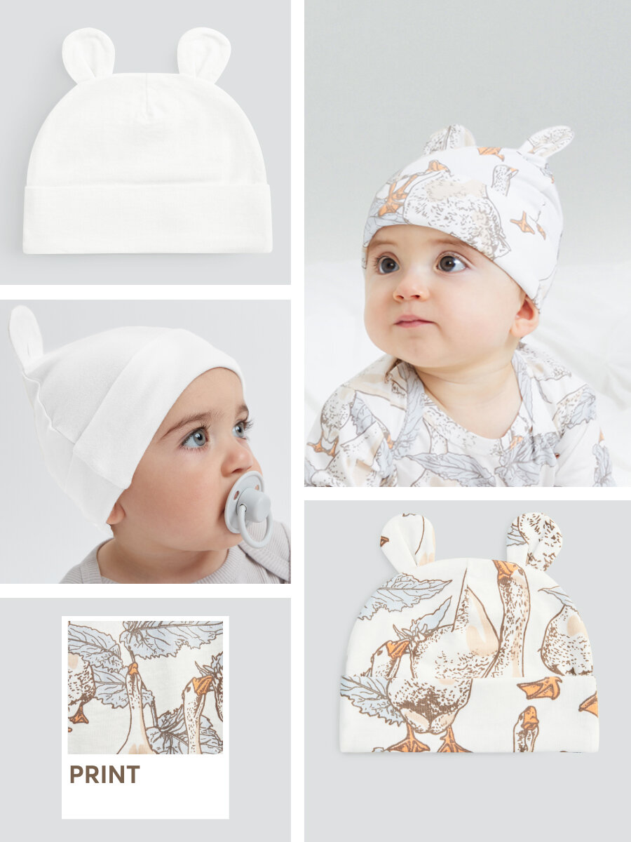 фото 90115, Шапочка для новорождённых Happy Baby набор шапочек для девочки и для мальчика, 2 шт, с ушками